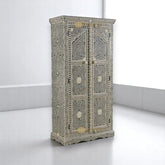Bone Inlay Jharokha Floral Design Almirah Grey